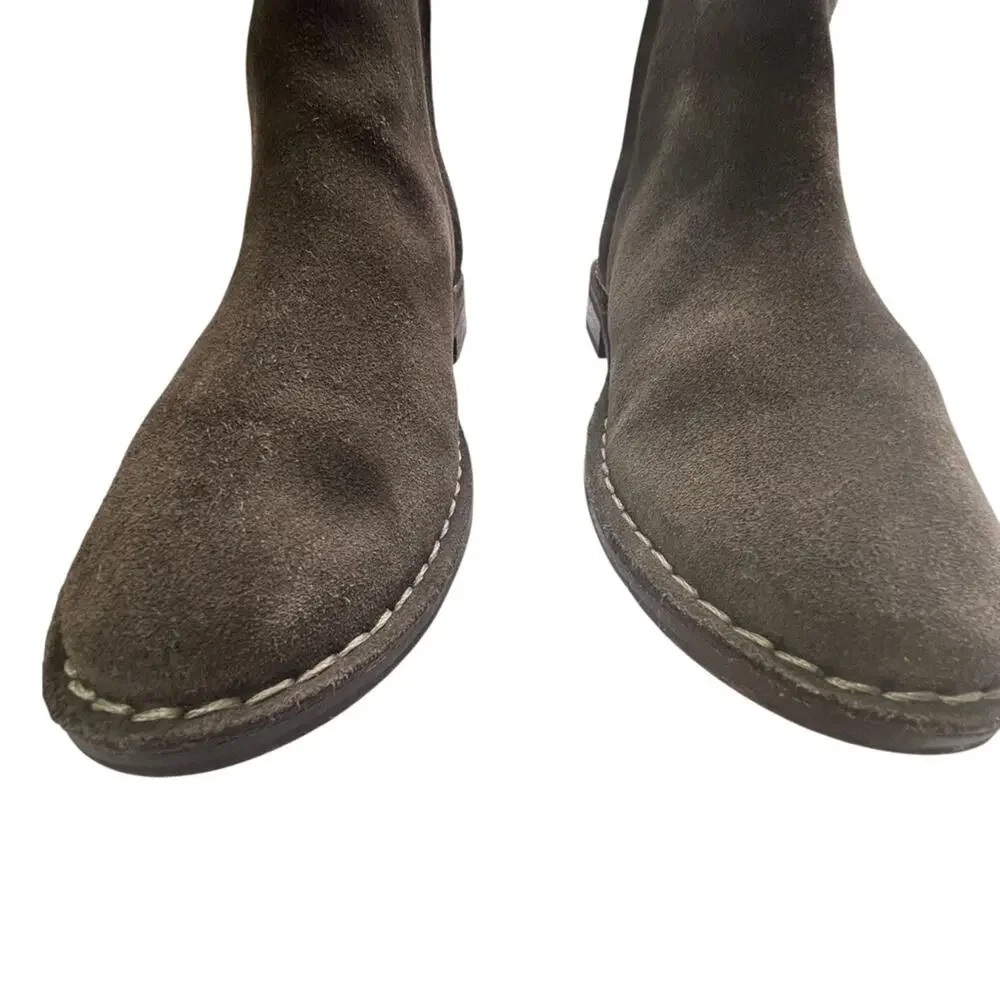 Clarks Cabaret Ruby Boots 7.5 Khaki Taupe Suede Asymmetric Zip Ankle Bootie